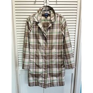 GAP Plaid Lightweight Jacket Button Collar Size XS Brown/Pink